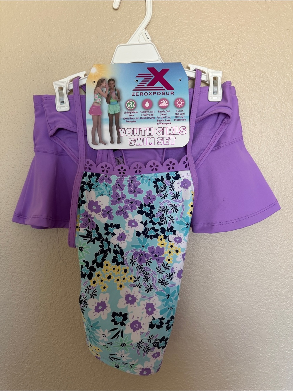 ZeroXposur Lavender and Aqua Floral Swim Bottoms with Skirt